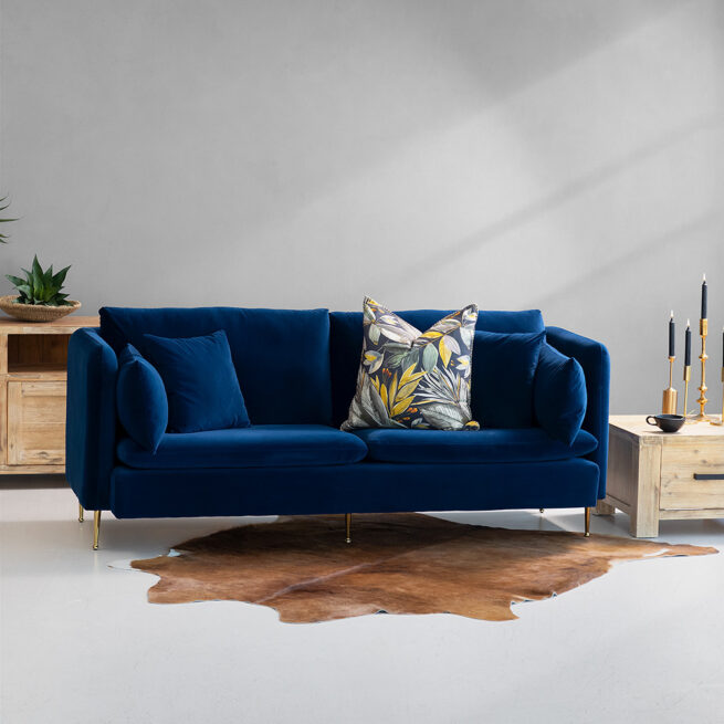 3 Seater Royal Blue Velvet Sofa – Bluebird Furniture Group 1962 ...